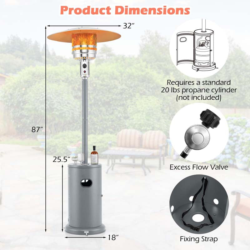 50,000 BTU Propane Outdoor Heater, Round Patio Heater with Stainless Steel Burner, Tip-Over, Flame-Out Protection, Wheels, CSA Certificated