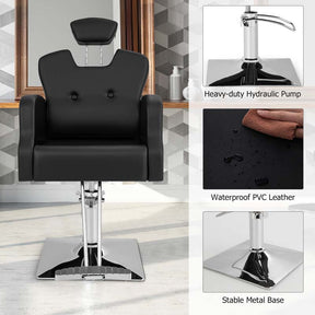 360° Swivel Salon Barber Chair with Adjustable Seat Height and Heavy Duty Hydraulic Pump