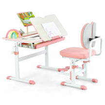 Height-Adjustable Kids Study Desk Chair Set, Tiltable Student Writing Table & Chair Set with Book Stand, Footrest