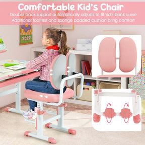 Height-Adjustable Kids Study Desk Chair Set, Tiltable Student Writing Table & Chair Set with Book Stand, Footrest