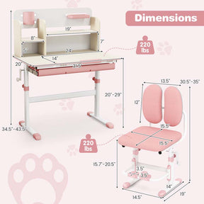 Height Adjustable Kids Desk Chair Set w/Tilt Desktop, Bookshelf, Storage Drawer Hutch, Pen Holder, Children School Study Table Chair