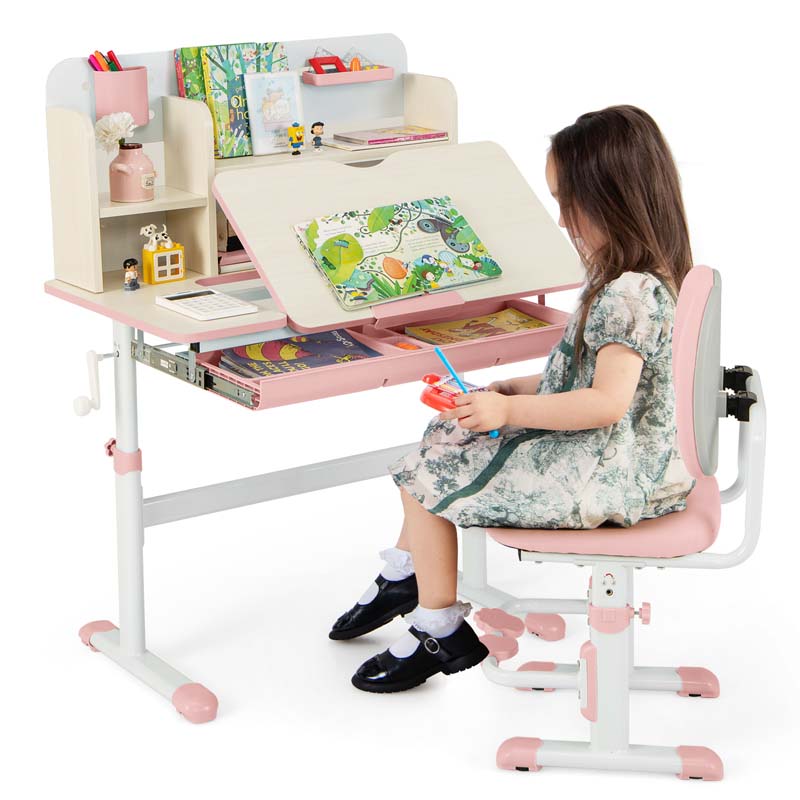 Height Adjustable Children Study Table and Chair w/Bookshelf Sale ...