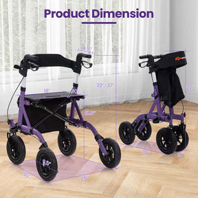 Foldable Rolling Walker with 9.5" All Terrain Pneumatic Wheel, Heavy Duty Height Adjustable Rollator Walker with Seat for Seniors