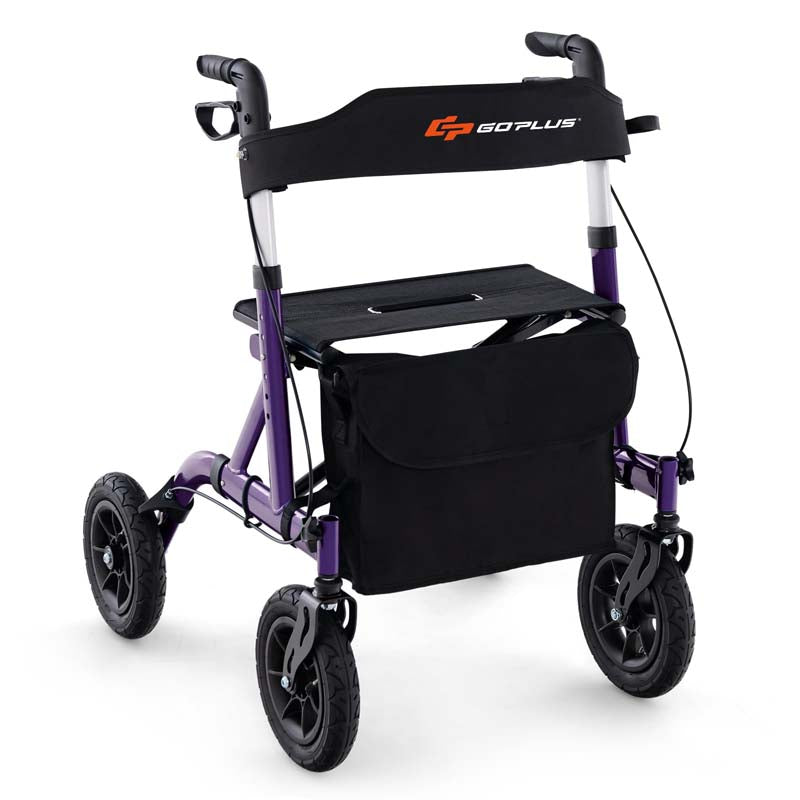 Foldable Rolling Walker with 9.5" All Terrain Pneumatic Wheel, Heavy Duty Height Adjustable Rollator Walker with Seat for Seniors