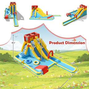 Inflatable Dual Long Slide Giant Water Park Climbing Bouncer with 735W Air Blower, Outdoor Blow up Kids Mega Waterslide for Backyard