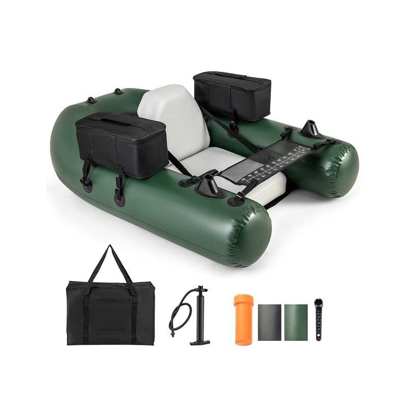 Inflatable Fishing Float Tube w/2 Large Storage Pockets, Angling Base & 20" Fish Ruler, 4 Motor Buckles, Loading Capacity 220 lbs