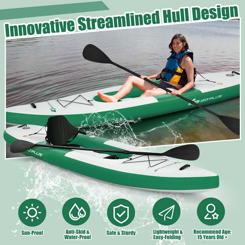 1-Person Inflatable Kayak with Hand Pump & Adjustable Aluminum Oars, 11FT Portable Canoe Boat Raft Kayaks for Fishing Touring