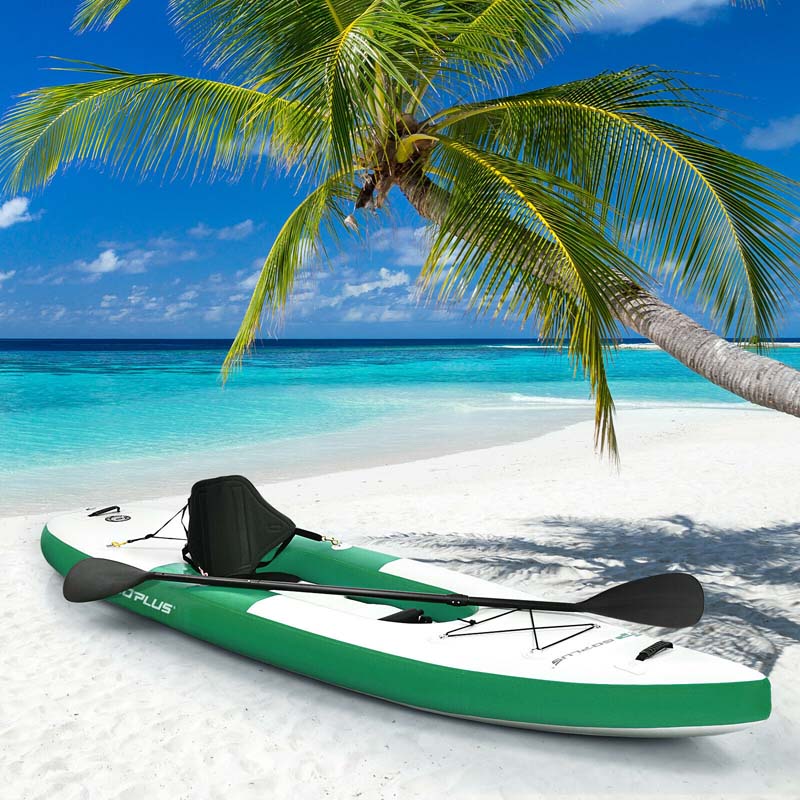 1-Person Inflatable Kayak with Hand Pump & Adjustable Aluminum Oars, 11FT Portable Canoe Boat Raft Kayaks for Fishing Touring