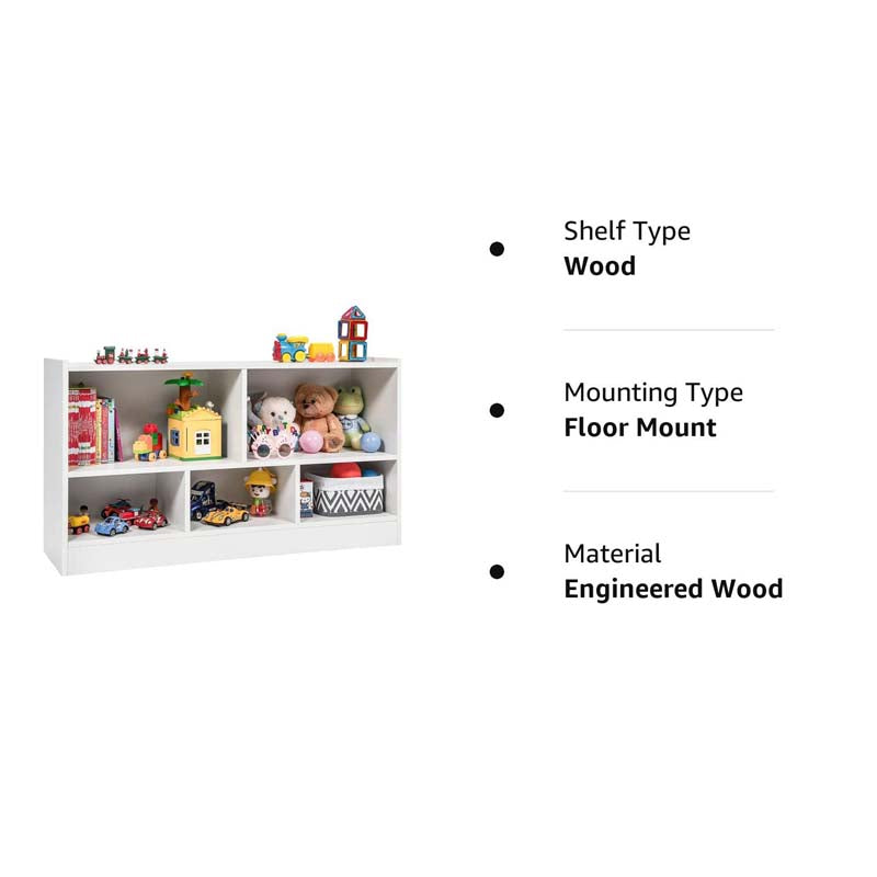 2-Shelf Kids Bookcase 5-Cube Wood Toy Storage Cabinet Organizer for Classroom, Playroom, Nursery, Kindergarten