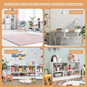 2-Shelf Kids Bookcase 5-Cube Wood Toy Storage Cabinet Organizer for Classroom, Playroom, Nursery, Kindergarten