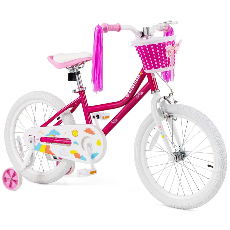 18" Kids Bike with Removable Training Wheels, Adjustable Seat, Steel Frame & Brake, Kids Bicycle for 4-9 Years Old Toddler Girls Boys