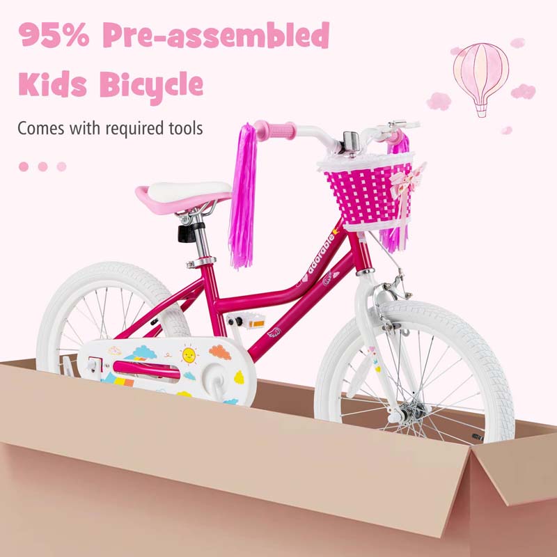 18" Kids Bike with Removable Training Wheels, Adjustable Seat, Steel Frame & Brake, Kids Bicycle for 4-9 Years Old Toddler Girls Boys