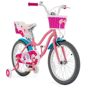 14"/18" Kids Bicycle with Removable Training Wheels, Coaster Brake, Handbrake, Basket & Doll Chair, Toddler Girls & Boys Bike for Age 3-9