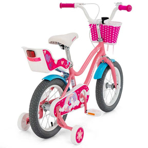 14"/18" Kids Bicycle with Removable Training Wheels, Coaster Brake, Handbrake, Basket & Doll Chair, Toddler Girls & Boys Bike for Age 3-9