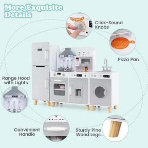 3 Pcs Kids Kitchen Playset Modular Wooden Toy Kitchen Set w/Refrigerator, Washing Machine, Range Hood, Little Chef Pretend Play Kitchen for Toddlers