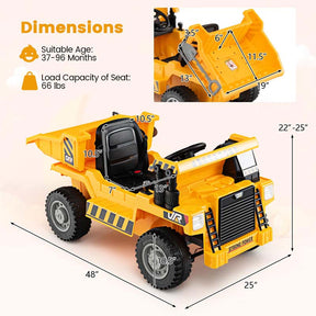 12V Kids Ride on Dump Truck w/Dump Bed, Battery Operated Electric Construction Vehicle Toy Car for Boys Girls Gift