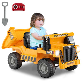 12V Kids Ride on Dump Truck w/Dump Bed, Battery Operated Electric Construction Vehicle Toy Car for Boys Girls Gift