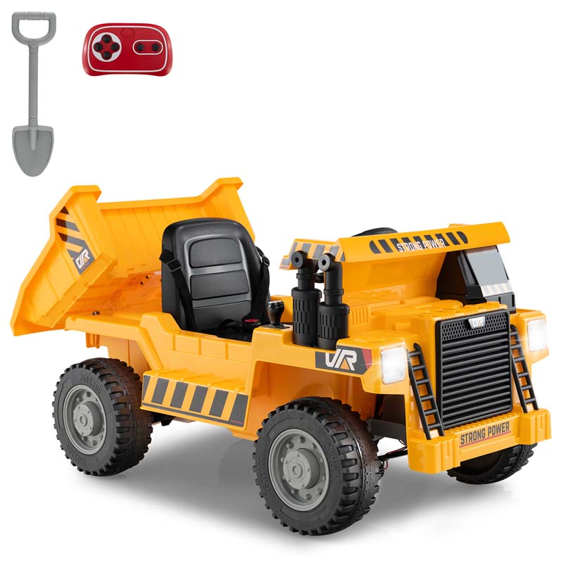 12V Kids Ride on Dump Truck w/Dump Bed, Battery Operated Electric Construction Vehicle Toy Car for Boys Girls Gift