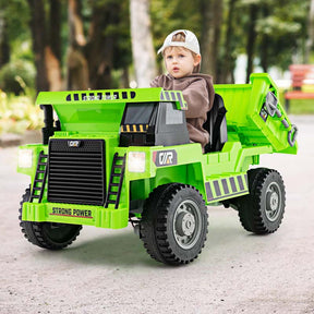 12V Kids Ride on Dump Truck w/Dump Bed, Battery Operated Electric Construction Vehicle Toy Car for Boys Girls Gift