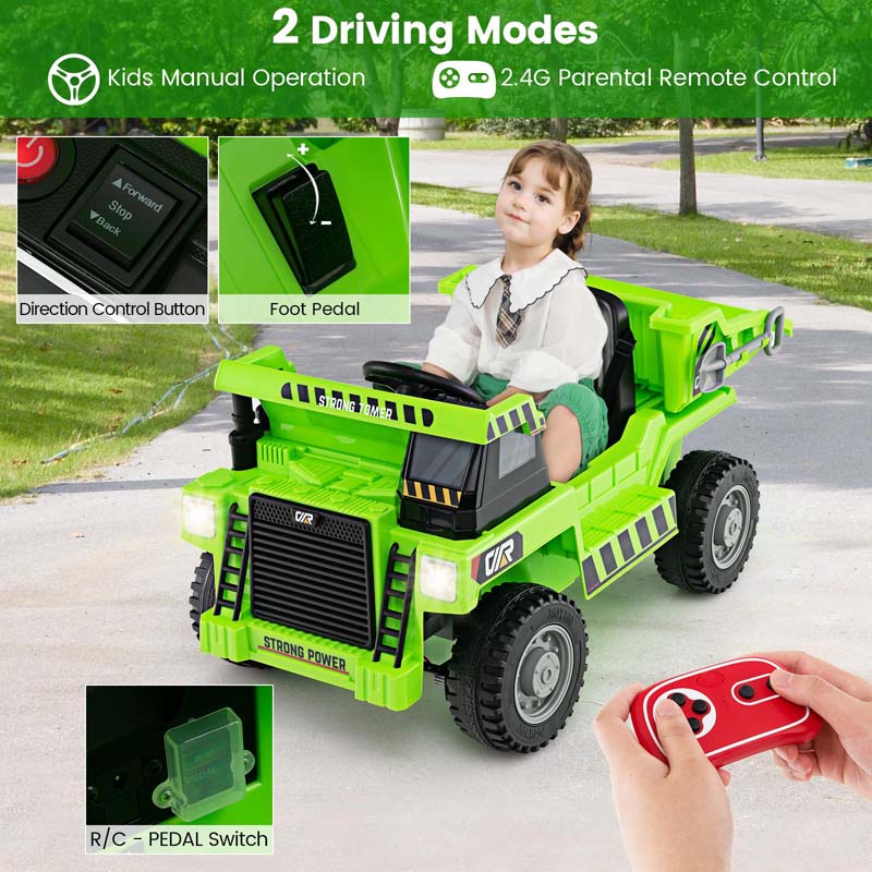 12V Kids Ride on Dump Truck w/Dump Bed, Battery Operated Electric Construction Vehicle Toy Car for Boys Girls Gift