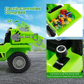 12V Kids Ride on Dump Truck w/Dump Bed, Battery Operated Electric Construction Vehicle Toy Car for Boys Girls Gift