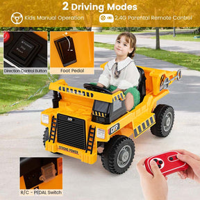 12V Kids Ride on Dump Truck w/Dump Bed, Battery Operated Electric Construction Vehicle Toy Car for Boys Girls Gift