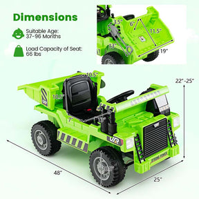 12V Kids Ride on Dump Truck w/Dump Bed, Battery Operated Electric Construction Vehicle Toy Car for Boys Girls Gift