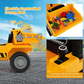 12V Kids Ride on Dump Truck w/Dump Bed, Battery Operated Electric Construction Vehicle Toy Car for Boys Girls Gift