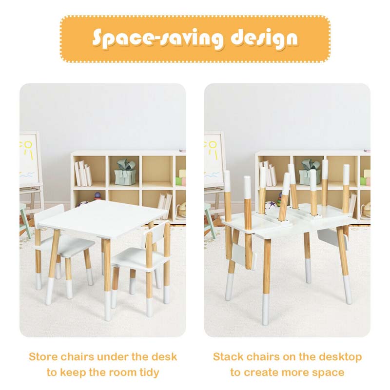 3 Piece Wood Activity Table with 2 Chairs, Kids Table and Chair Set for Toddler Drawing Reading Arts Crafts Snack Time