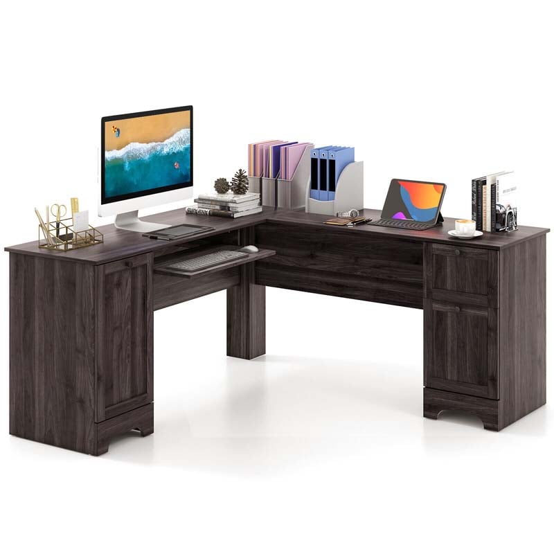 L-Shaped Corner Desk with Storage Drawers & Keyboard Tray, Space-Saving Home Office Computer Desk