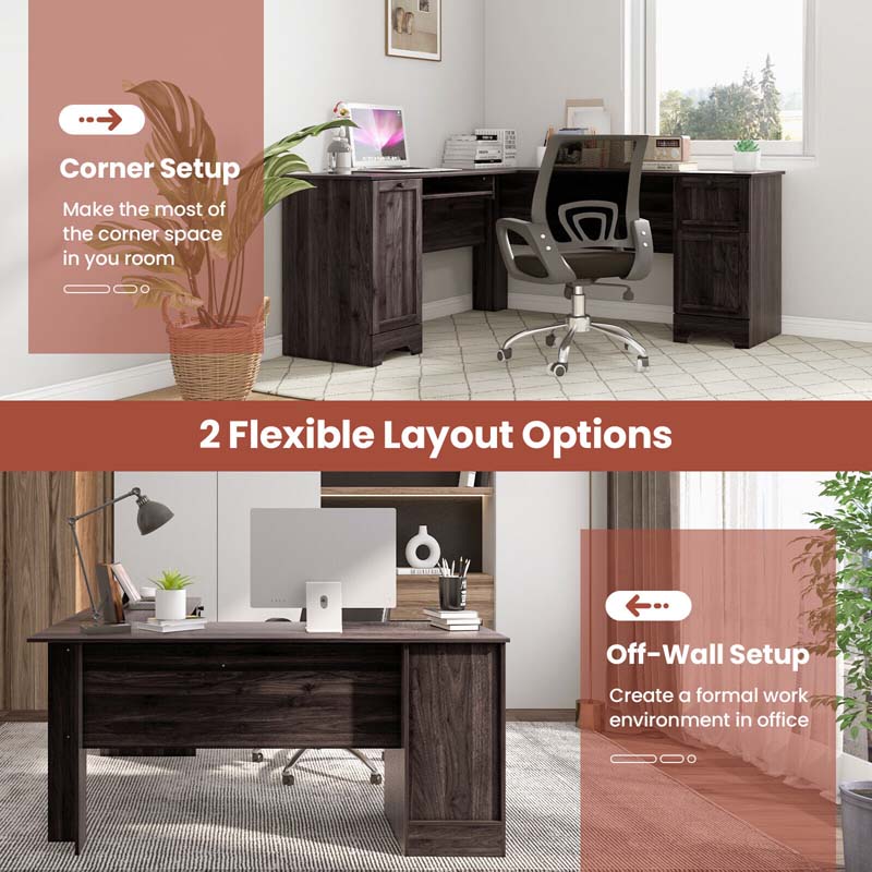 L-Shaped Corner Desk with Storage Drawers & Keyboard Tray, Space-Saving Home Office Computer Desk