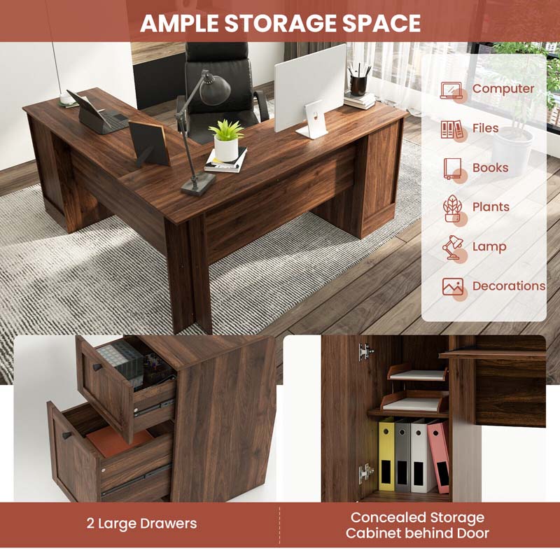 L-Shaped Corner Desk with Storage Drawers & Keyboard Tray, Space-Saving Home Office Computer Desk