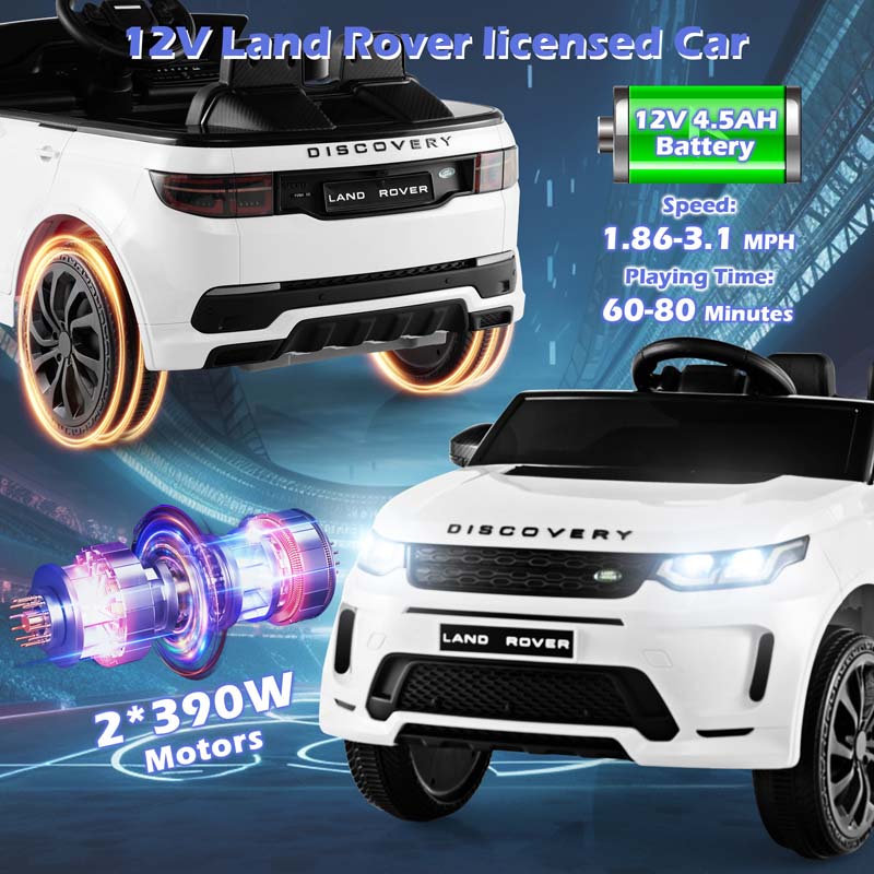 12V Licensed Land Rover Discovery Kids Ride On Car, Electric Vehicle Toy Car w/Remote Control, Lockable Doors, Slow Start System, LED Lights