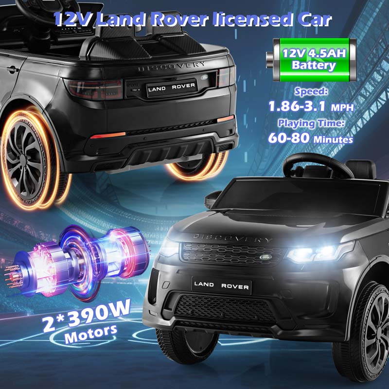 12V Licensed Land Rover Discovery Kids Ride On Car, Electric Vehicle Toy Car w/Remote Control, Lockable Doors, Slow Start System, LED Lights