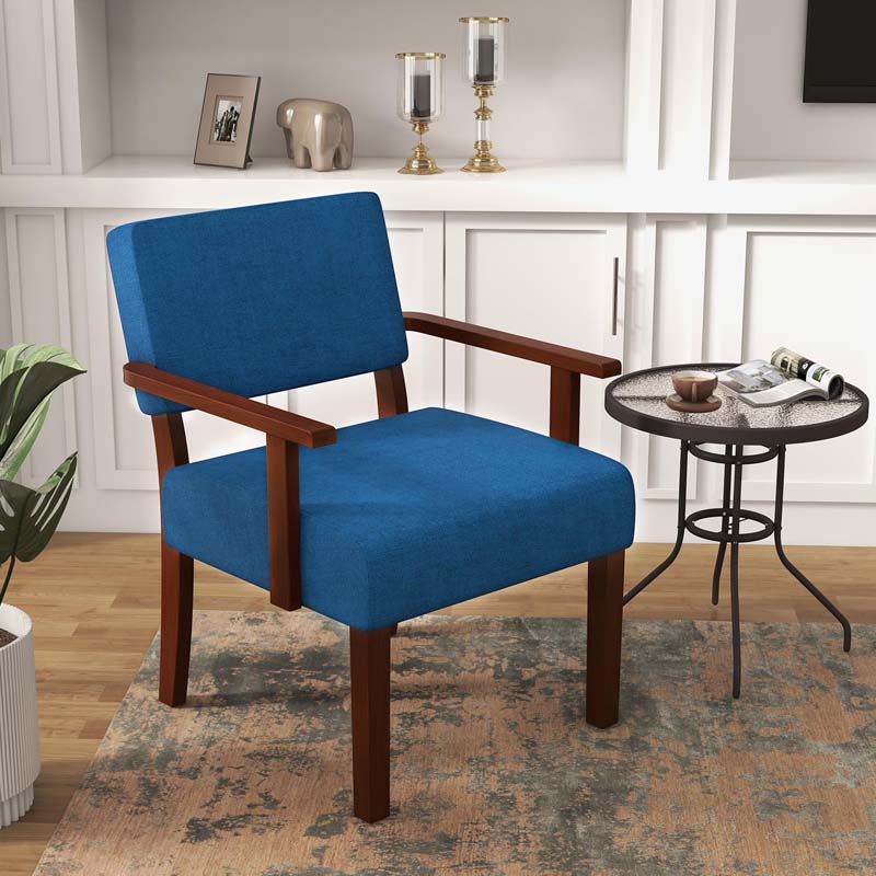 Modern Accent Chair Linen Armchair with Rubber Wood Frame, Mid Century Upholstered Reading Chair for Living Room Bedroom Reception