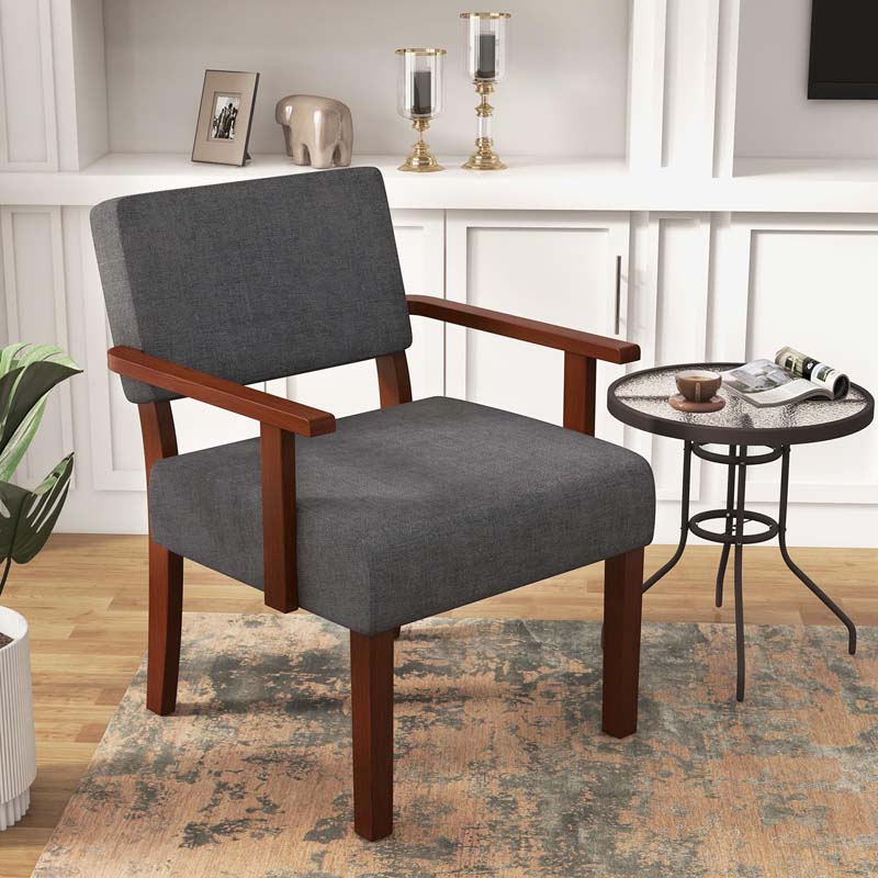 Modern Accent Chair Linen Armchair with Rubber Wood Frame, Mid Century Upholstered Reading Chair for Living Room Bedroom Reception