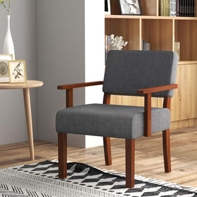 Modern Accent Chair Linen Armchair with Rubber Wood Frame, Mid Century Upholstered Reading Chair for Living Room Bedroom Reception