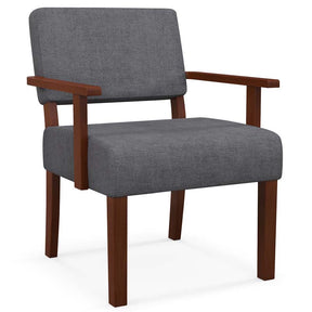 Modern Accent Chair Linen Armchair with Rubber Wood Frame, Mid Century Upholstered Reading Chair for Living Room Bedroom Reception