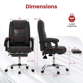 400 LBS Big and Tall Office Chair 6-Point Massage Executive Chair with Reclining Backrest, High Back Leather Swivel Computer Task Chair