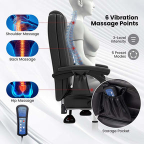 400 LBS Big and Tall Office Chair 6-Point Massage Executive Chair with Reclining Backrest, High Back Leather Swivel Computer Task Chair