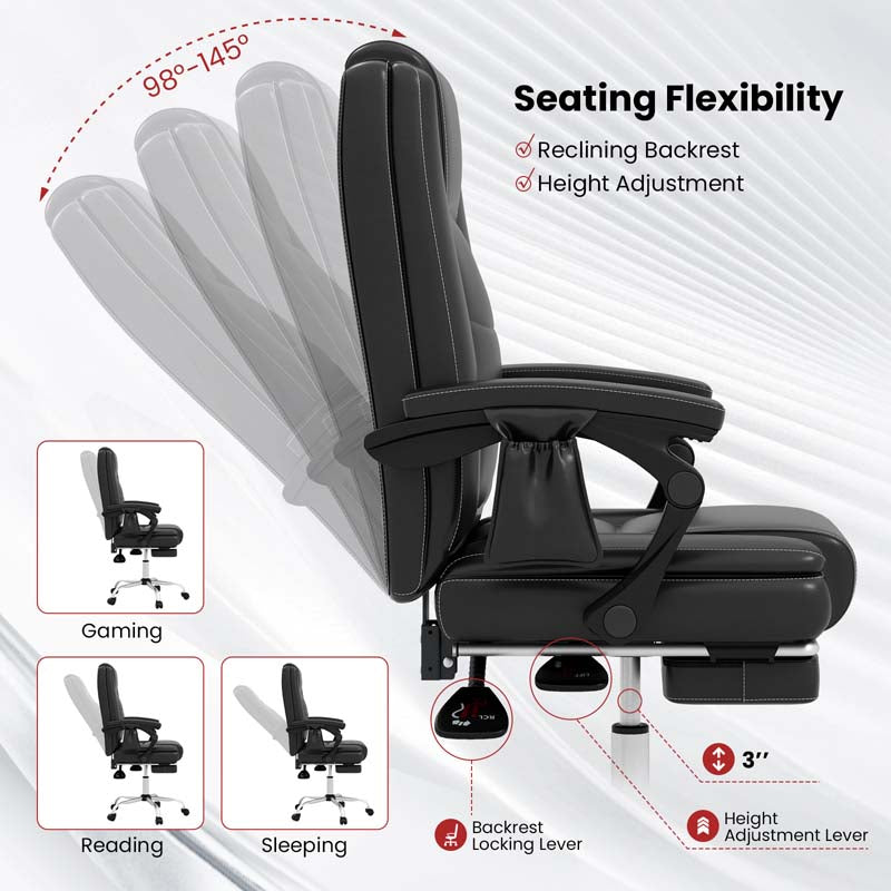 400 LBS Big and Tall Office Chair 6-Point Massage Executive Chair with Reclining Backrest, High Back Leather Swivel Computer Task Chair