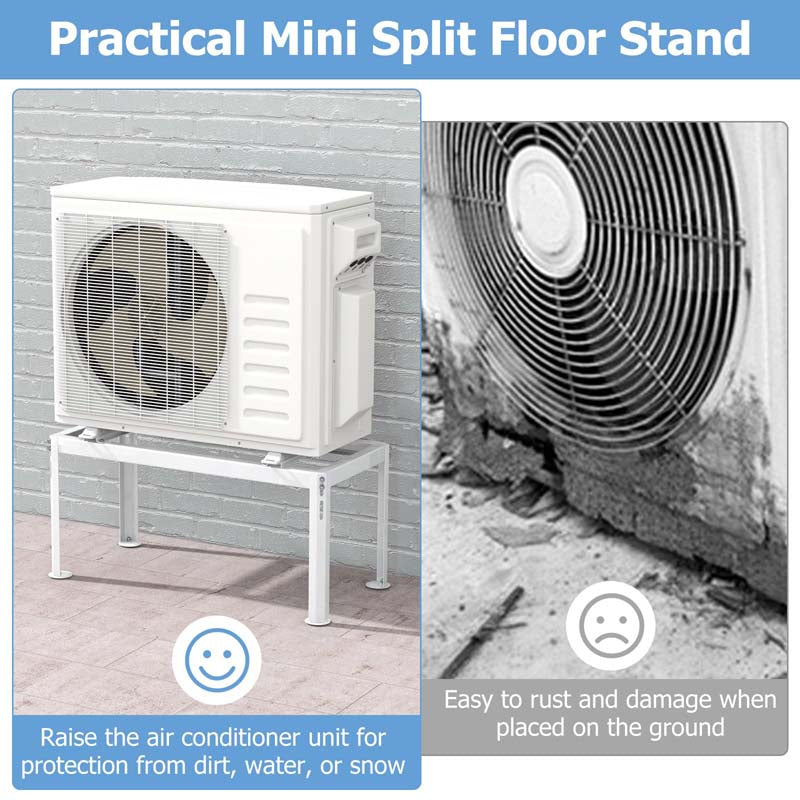 Mini Split Ground Stand for 9000-36000 BTU Ductless Air Conditioners, Adjustable Outdoor AC Unit Bracket with Heavy Duty Metal Frame