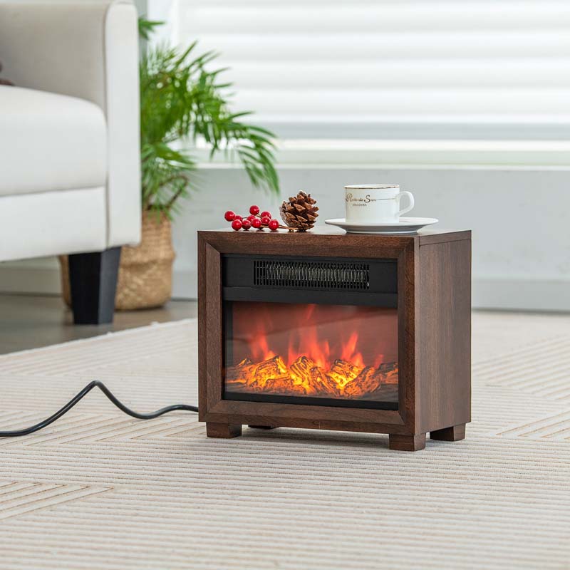 13" Wood-like Mini Electric Fireplace Heater for Indoor Bedroom Use, 750W Portable Space Heater with Realistic Flame Effect
