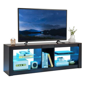 55" LED Light TV Stand for TVs up to 65 inches, Media Console Entertainment Center with 22 Dynamic Light Mode, Adjustable Tempered Glass Shelves