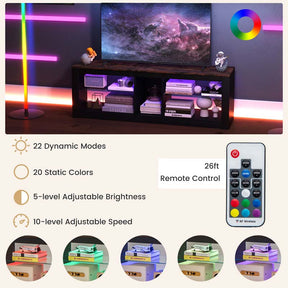 55" LED Light TV Stand for TVs up to 65 inches, Media Console Entertainment Center with 22 Dynamic Light Mode, Adjustable Tempered Glass Shelves