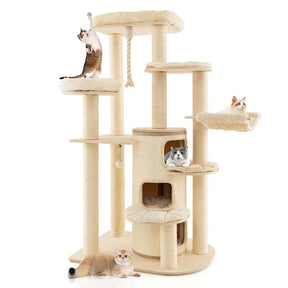 67" Multi-Level Tall Cat Tree for Medium to Large Cats, 3-Story Cat Condo with Top Perch, Hammock, Sisal Scratching Posts