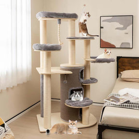 67" Multi-Level Tall Cat Tree for Medium to Large Cats, 3-Story Cat Condo with Top Perch, Hammock, Sisal Scratching Posts