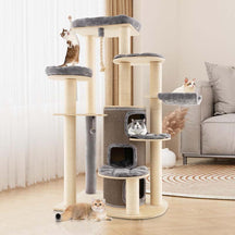 67" Multi-Level Tall Cat Tree for Medium to Large Cats, 3-Story Cat Condo with Top Perch, Hammock, Sisal Scratching Posts