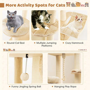 67" Multi-Level Tall Cat Tree for Medium to Large Cats, 3-Story Cat Condo with Top Perch, Hammock, Sisal Scratching Posts