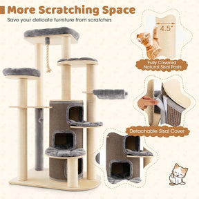 67" Multi-Level Tall Cat Tree for Medium to Large Cats, 3-Story Cat Condo with Top Perch, Hammock, Sisal Scratching Posts